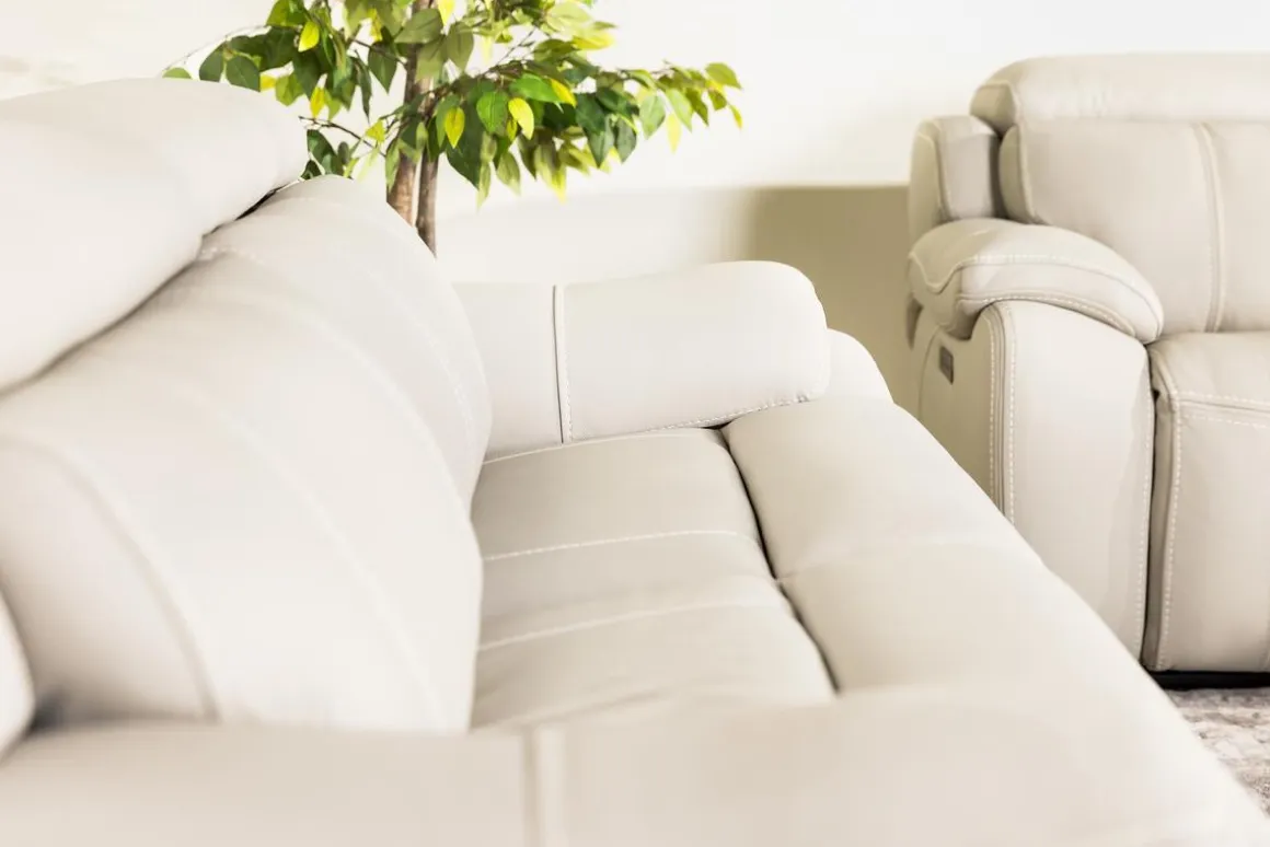 Imperial 2 Power Loveseat In Blanca Light Gray Leather