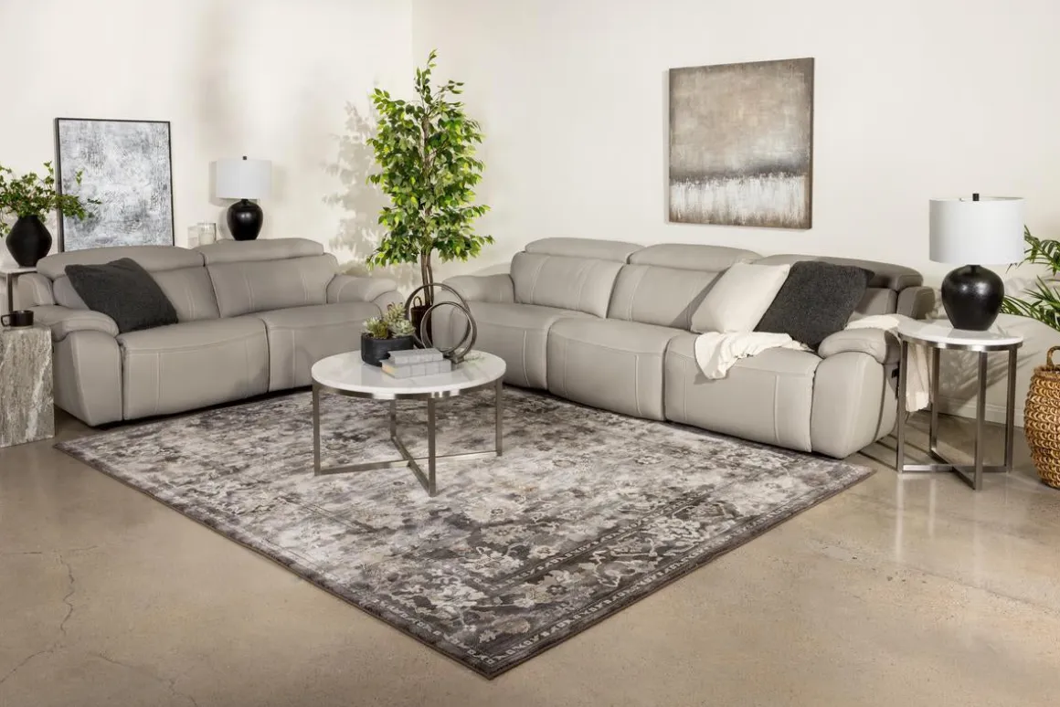 Imperial 2 Power Sofa & Loveseat In Blanca Light Gray Leather