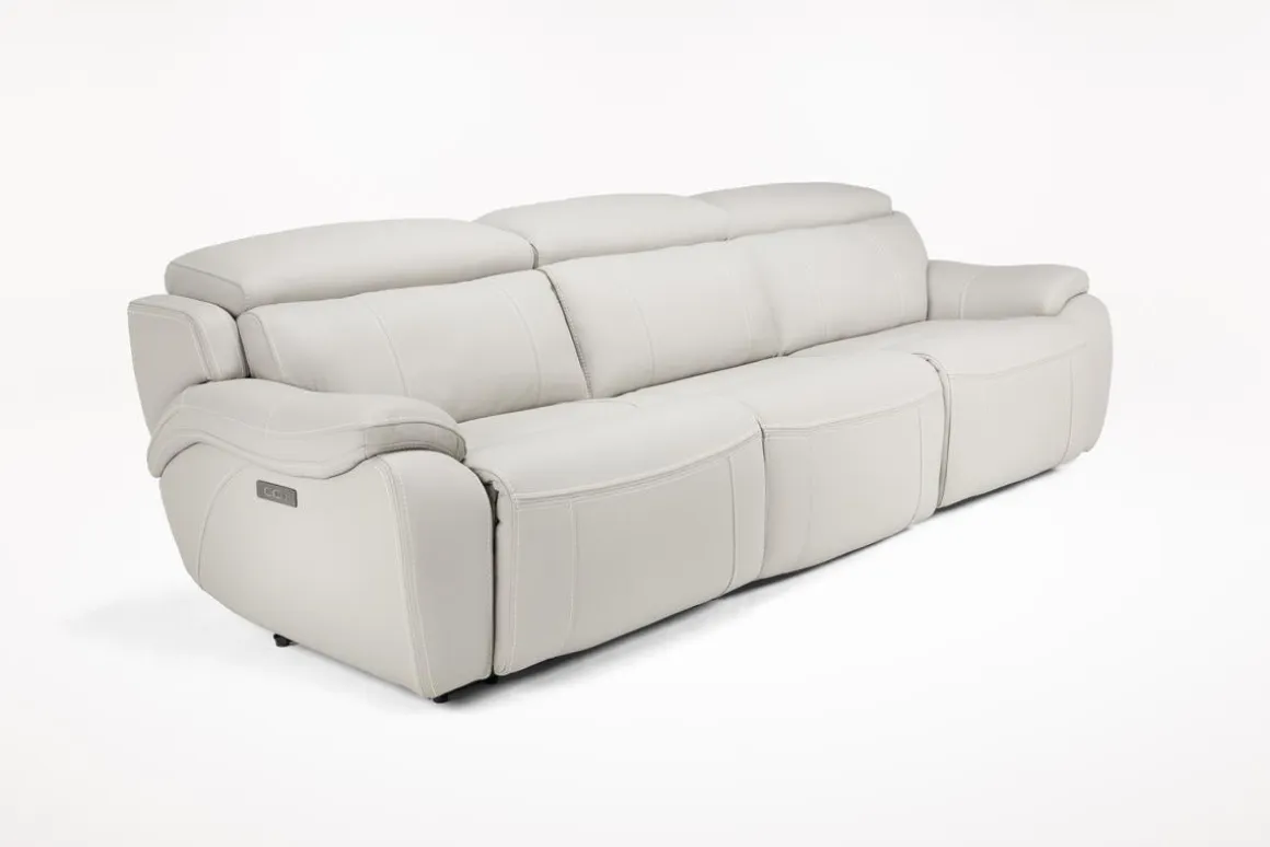 Imperial 2 Power Sofa & Loveseat In Blanca Light Gray Leather