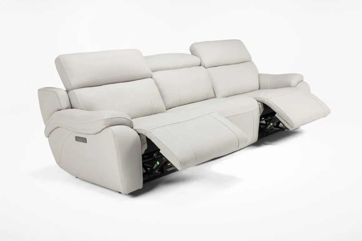 Imperial 2 Power Sofa & Loveseat In Blanca Light Gray Leather