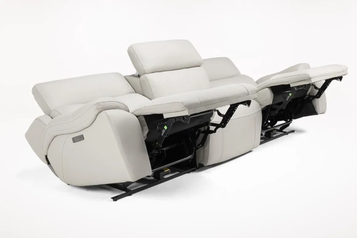 Imperial 2 Power Sofa & Loveseat In Blanca Light Gray Leather