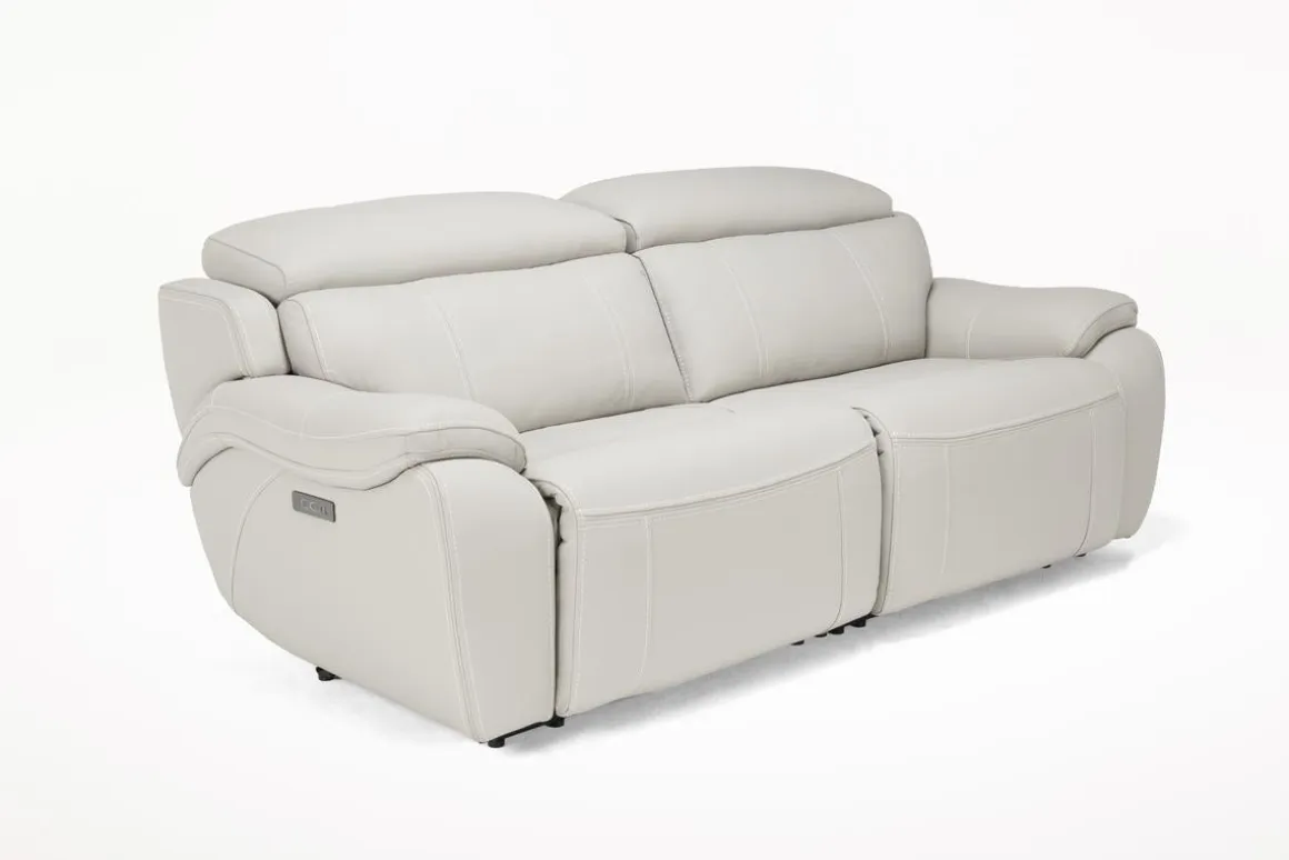 Imperial 2 Power Sofa & Loveseat In Blanca Light Gray Leather