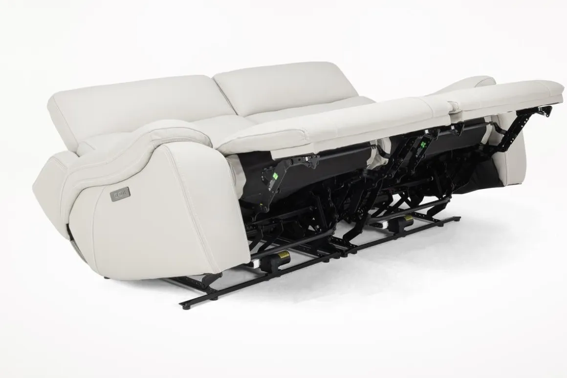 Imperial 2 Power Sofa & Loveseat In Blanca Light Gray Leather