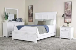 Jamestown Panel Bed, Dresser, Mirror & Nightstand In White, Queen