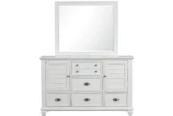 Jamestown Panel Bed, Dresser, Mirror & Nightstand In White, Queen
