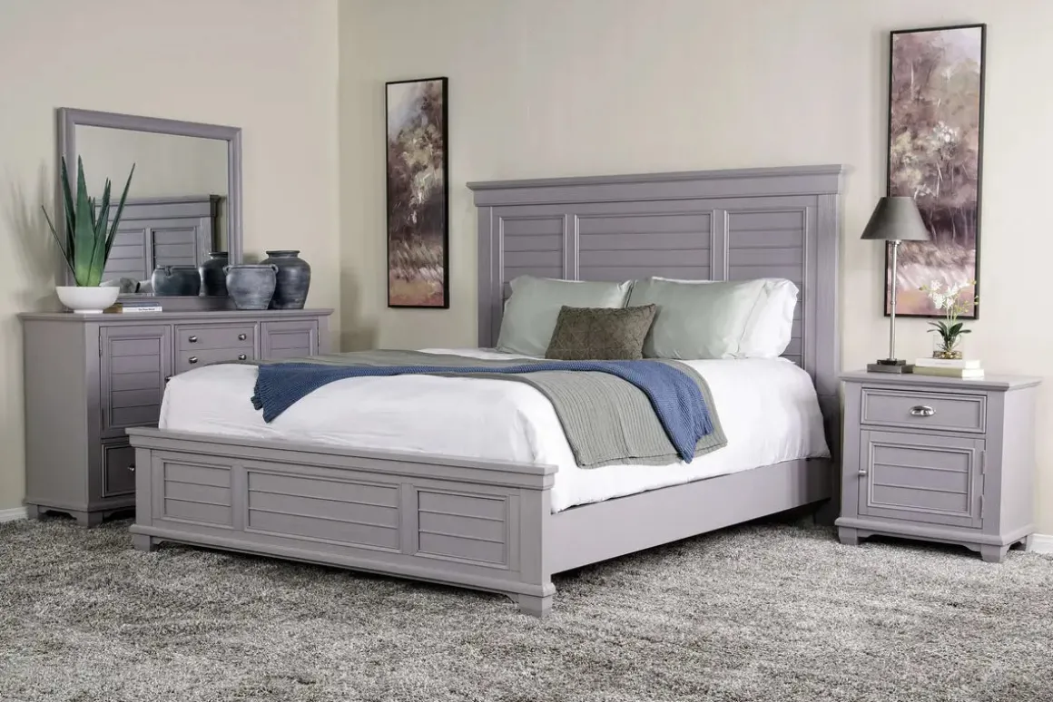 Jamestown Panel Bed, Dresser, Mirror & Nightstand In White, Queen