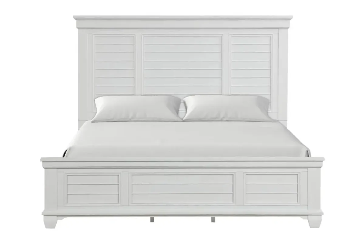 Jamestown Panel Bed, Dresser, Mirror & Nightstand In White, Queen