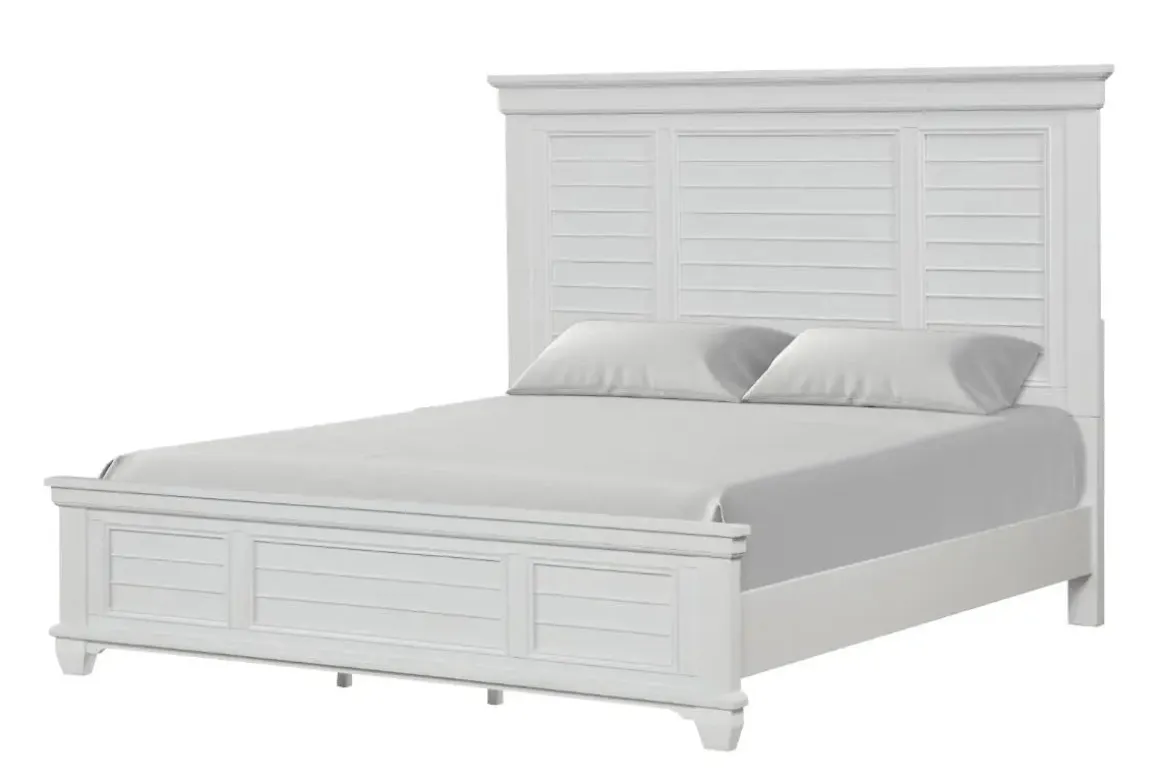 Jamestown Panel Bed, Dresser, Mirror & Nightstand In White, Queen