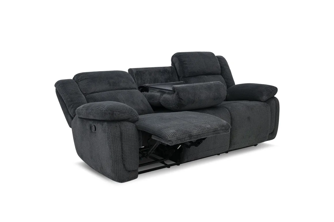 Jayne Reclining Sofa W/ Drop Down Table In Charcoal