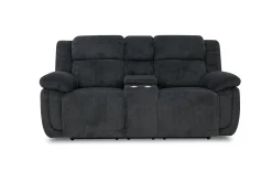 Jayne Reclining Sofa W/ Drop Down Table & Console Loveseat In Charcoal