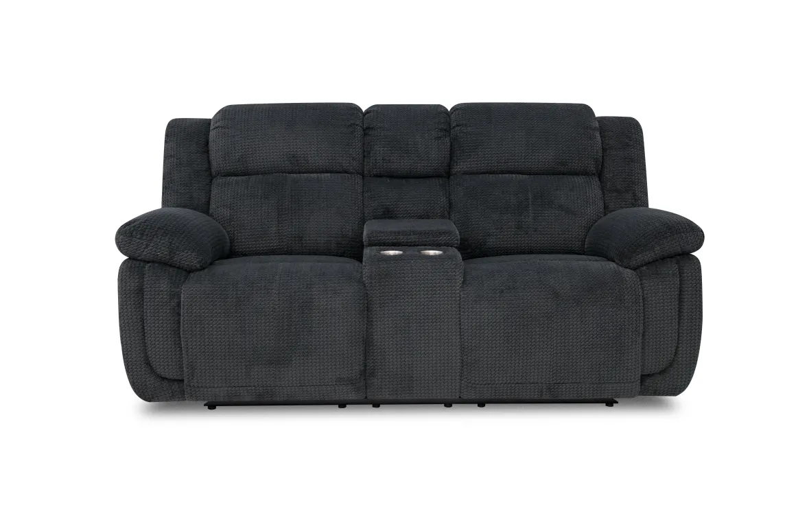 Jayne Reclining Sofa W/ Drop Down Table & Console Loveseat In Charcoal
