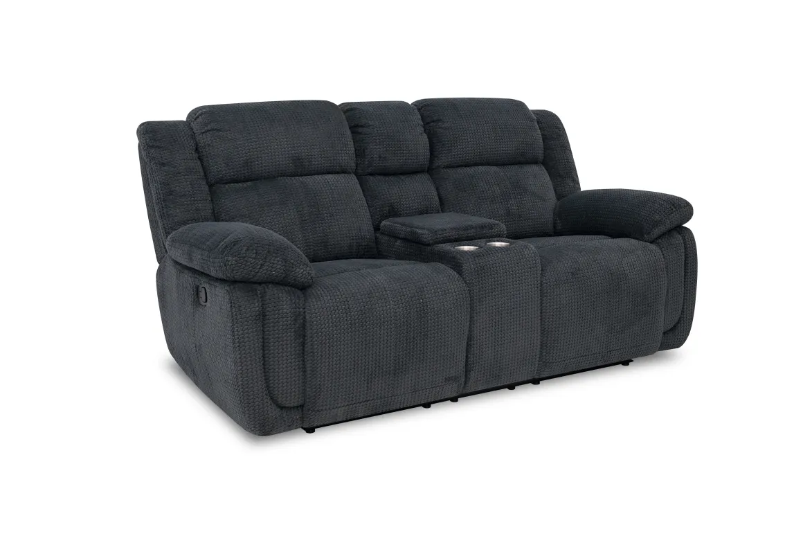 Jayne Reclining Sofa W/ Drop Down Table & Console Loveseat In Charcoal