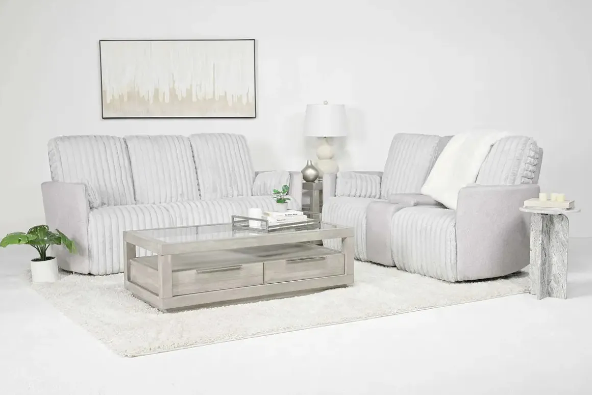 Jessica 2 Power Console Loveseat In Presley Fog/Charlotte Mist