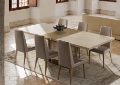 Jo 83" Dining Table & 6 Chairs In Gold/Travertino Eco Stone