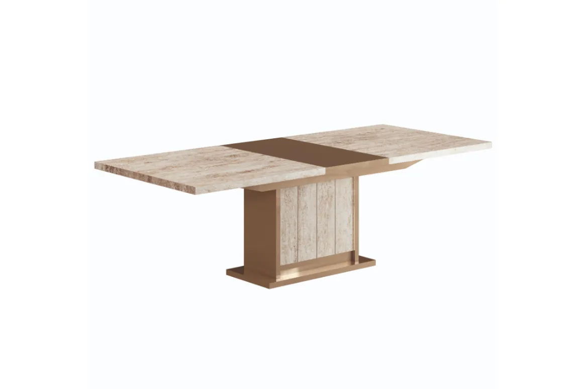 Jo 83" Dining Table In Gold/Travertino Eco Stone