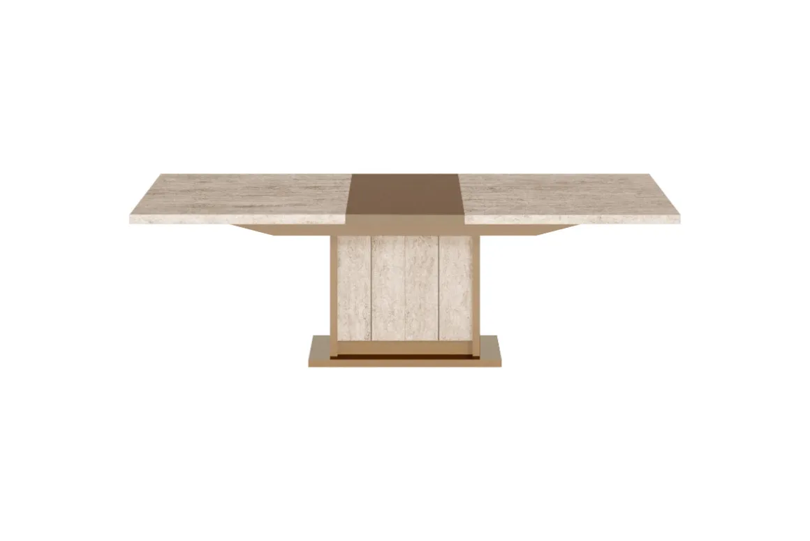 Jo 83" Dining Table In Gold/Travertino Eco Stone
