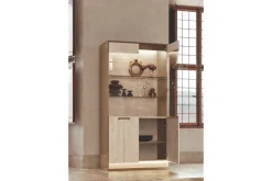 Jo Curio Cabinet In Gold/Travertino Eco Stone