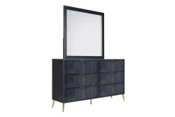 Kailani Upholstered Panel Bed, Dresser, Mirror & Nightstand In Black, Queen
