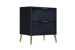 Kailani Upholstered Panel Bed, Dresser, Mirror & Nightstand In Black, Queen