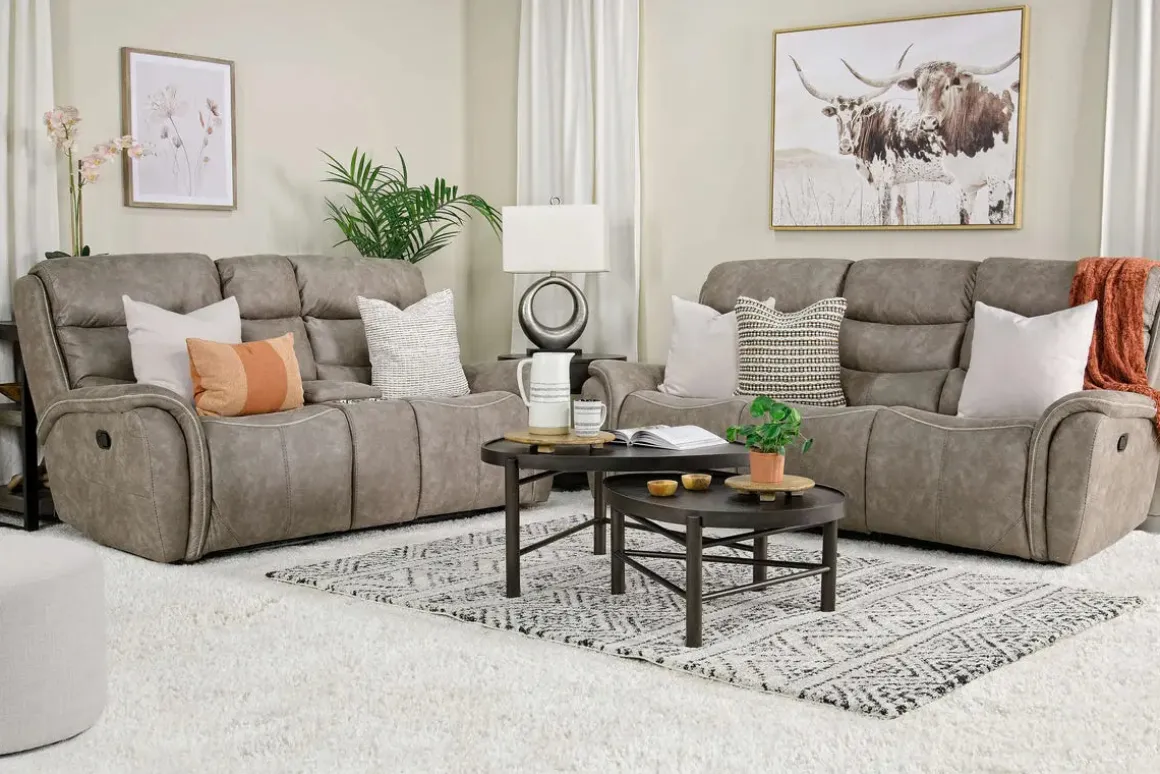 Kamari Reclining Sofa & Console Loveseat In Gray