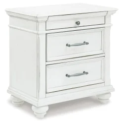 Kanwyn Panel Bed, Dresser, Mirror & Nightstand In White Wash, Queen