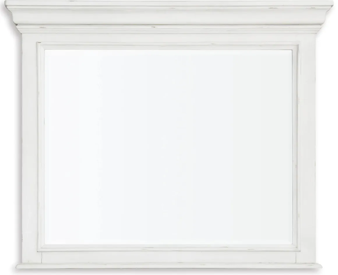 Kanwyn Panel Bed W/ Storage, Dresser, Mirror & Nightstand In White Wash, Queen