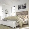 Kanwyn Upholstered Panel Bed W/ Storage In White Wash, Queen