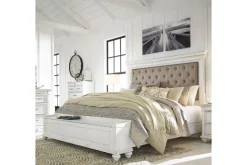 Kanwyn Upholstered Panel Bed W/ Storage In White Wash, Queen