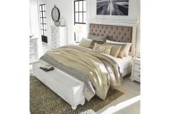 Kanwyn Upholstered Panel Bed W/ Storage In White Wash, Queen