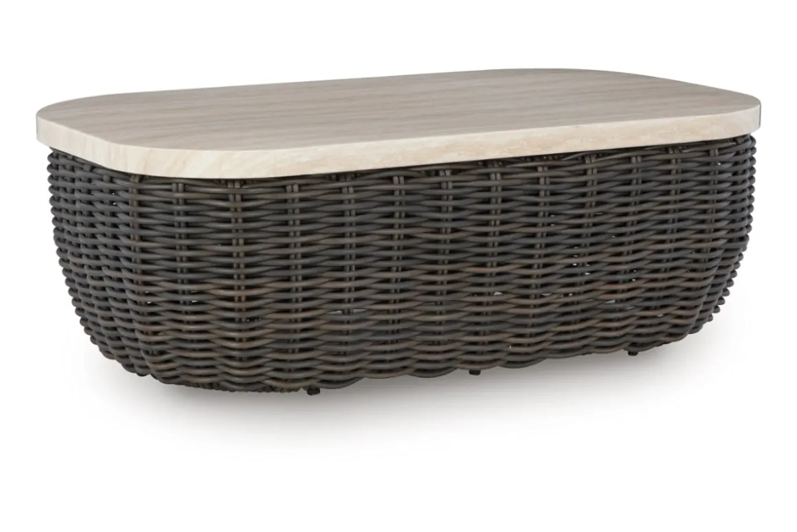 Kimora Outdoor Coffee Table In Beige/Dark Brown