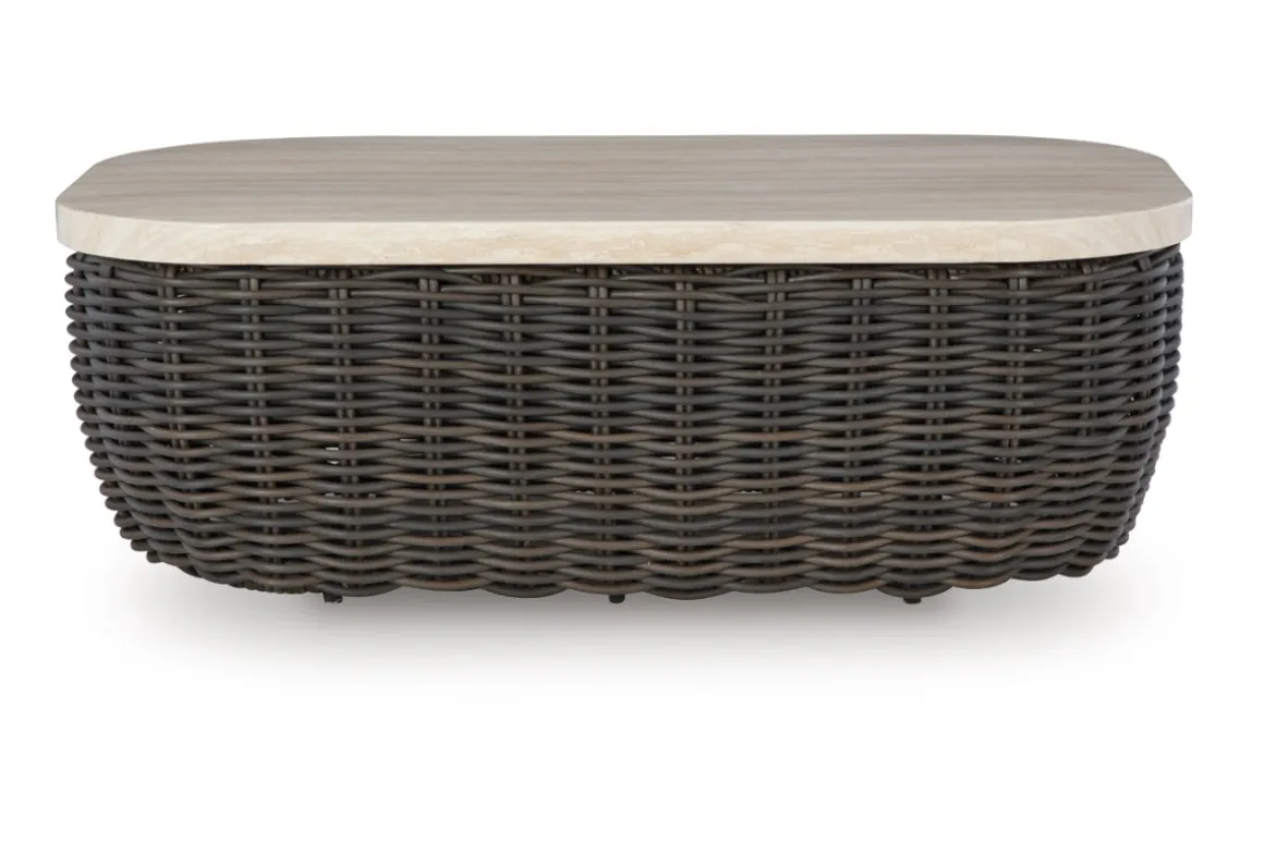 Kimora Outdoor Coffee Table In Beige/Dark Brown