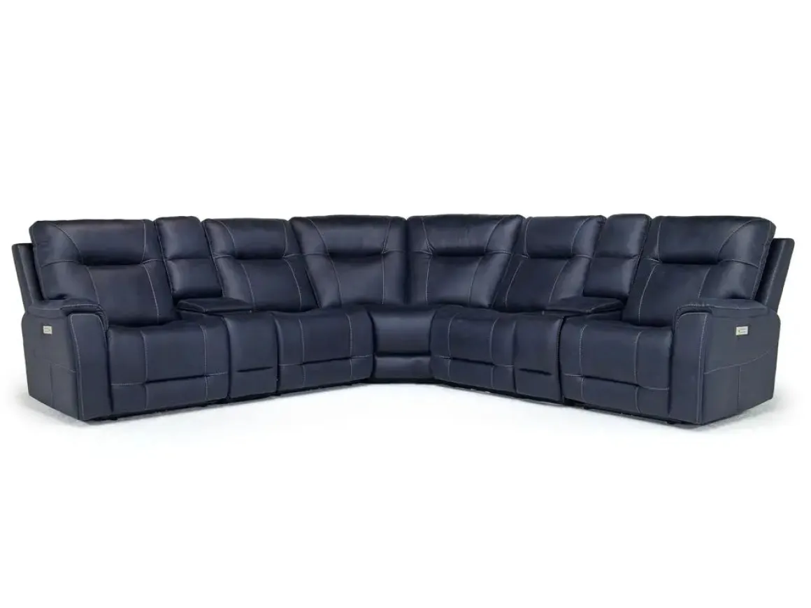 Kingston 7 Piece Sectional W/ 3 Power Armless Recliner & Usb In Canyon Ocean