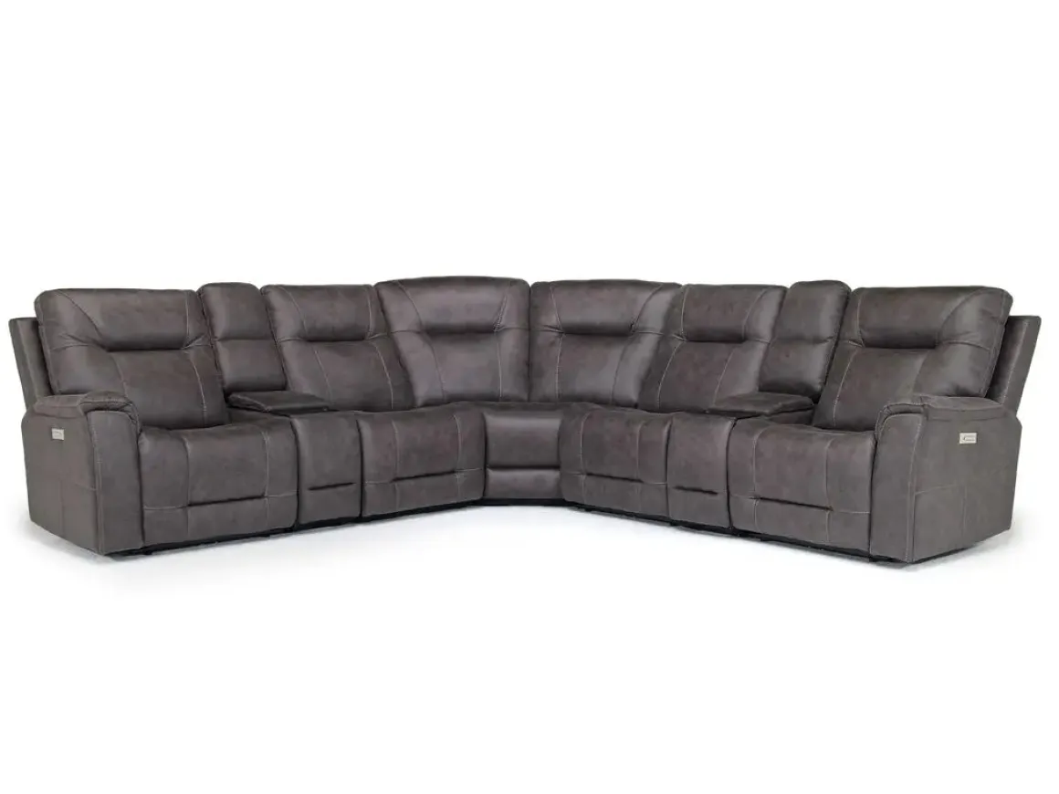 Kingston 7 Piece Sectional W/ 3 Power Armless Recliner & Usb In Canyon Ocean