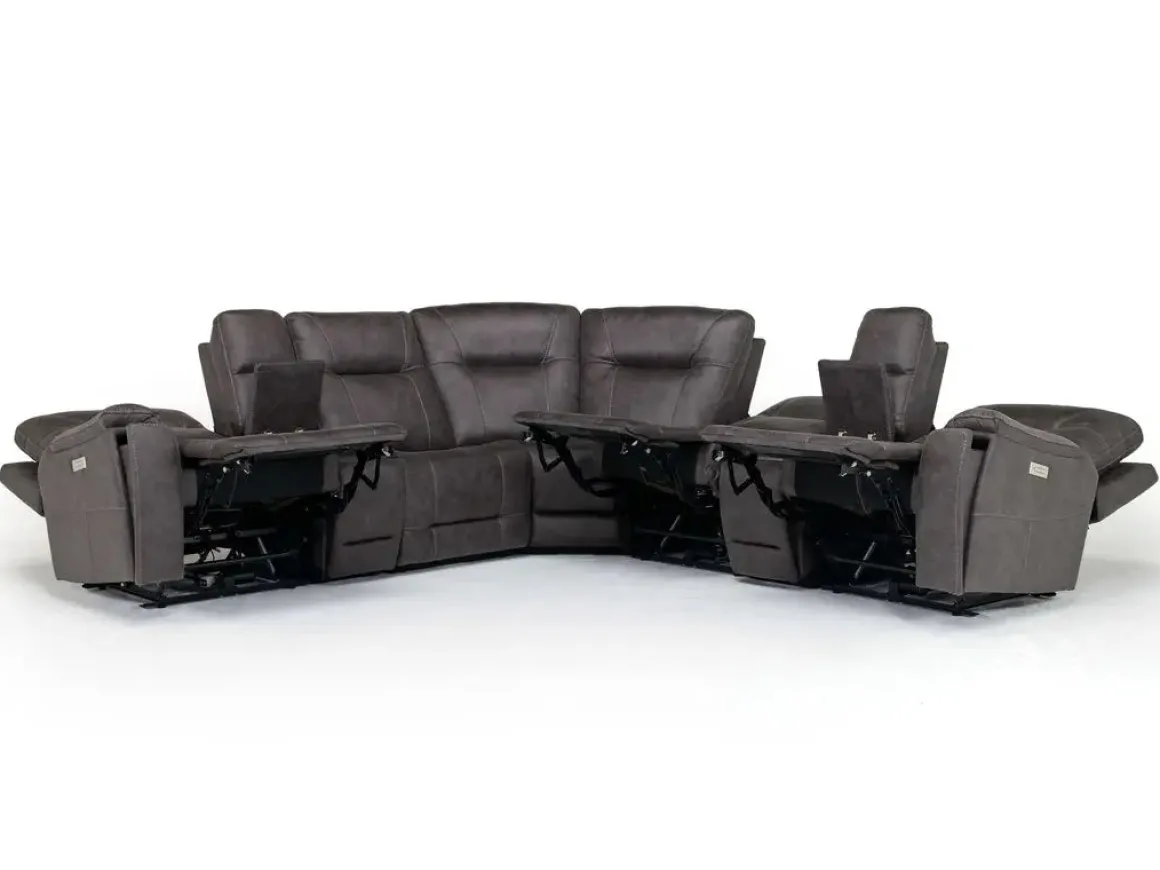 Kingston 7 Piece Sectional W/ 3 Power Armless Recliner & Usb In Canyon Ocean