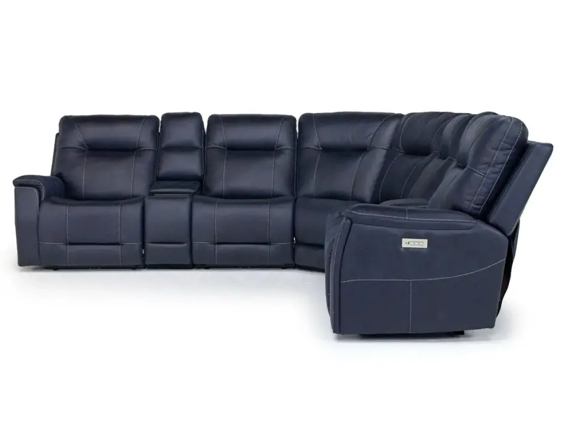 Kingston 7 Piece Sectional W/ 3 Power Armless Recliner & Usb In Canyon Ocean