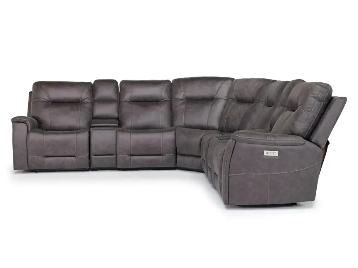 Kingston 7 Piece Sectional W/ 3 Power Armless Recliner & Usb In Canyon Ocean
