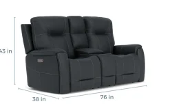 Kingston 3 Power Console Loveseat In Ocean Blue