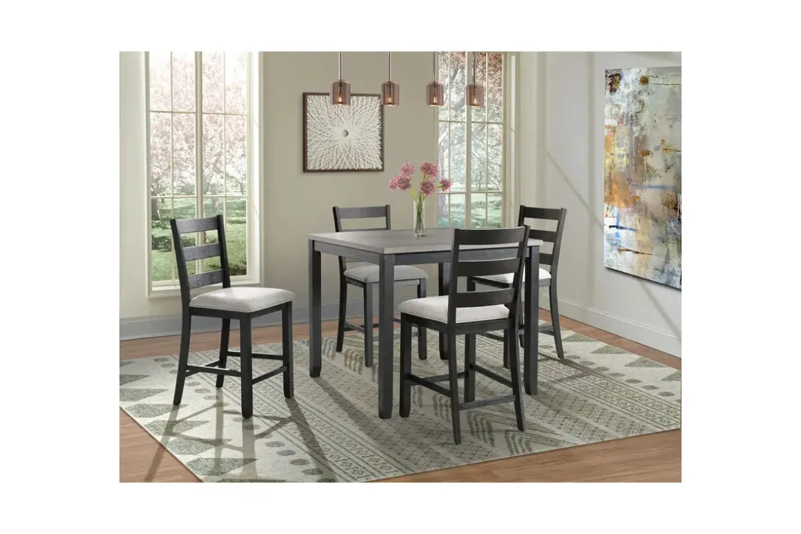Kona Square Counter Height Dining Table & 4 Stools In Gray