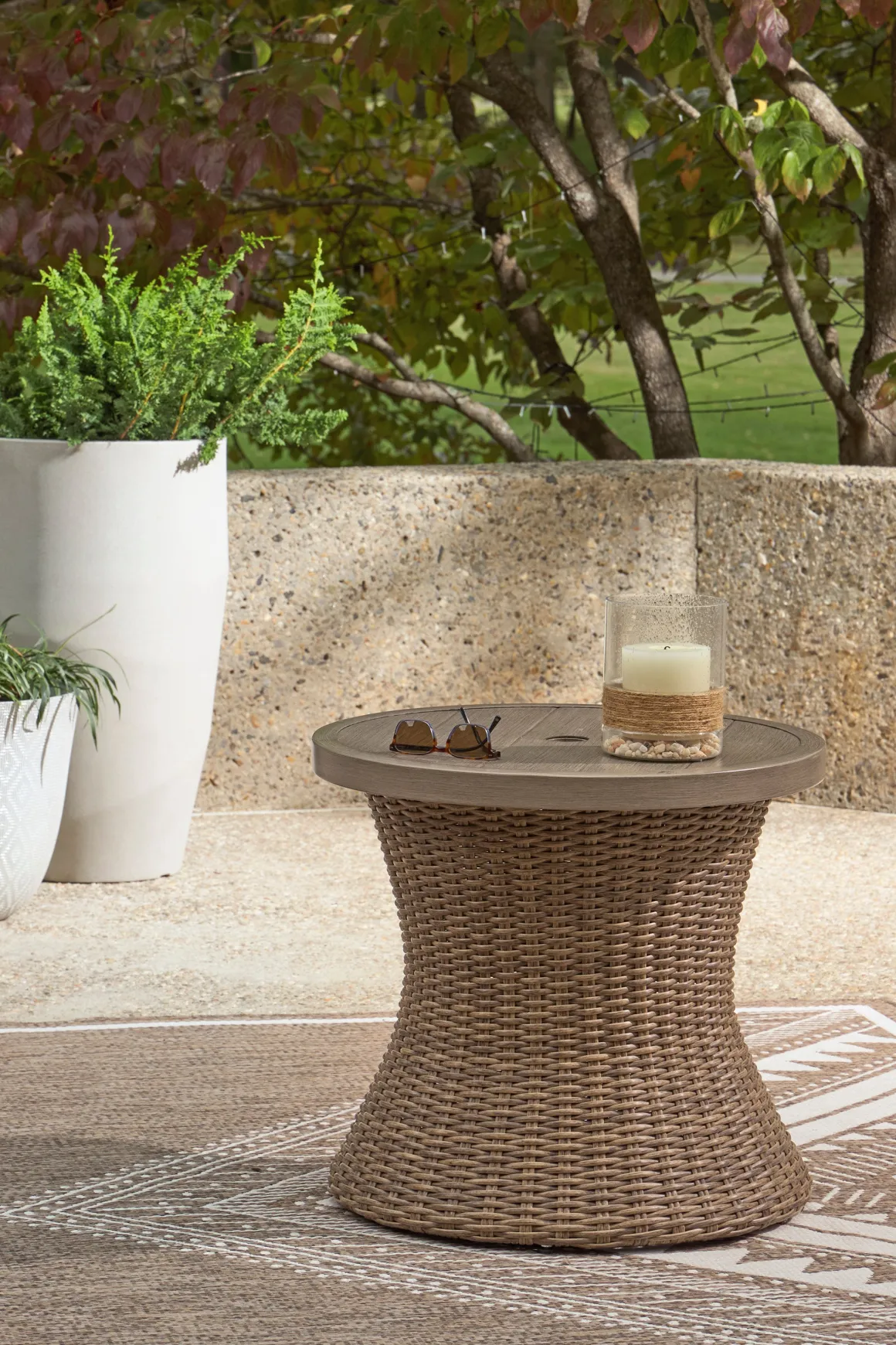 Laguna Heights Outdoor Round End Table In Beige