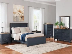 Landocken Panel Bed, Dresser, Mirror & Nightstand In Brown/Blue, Twin