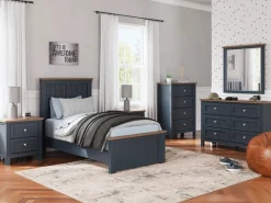 Landocken Panel Bed In Brown/Blue, Twin