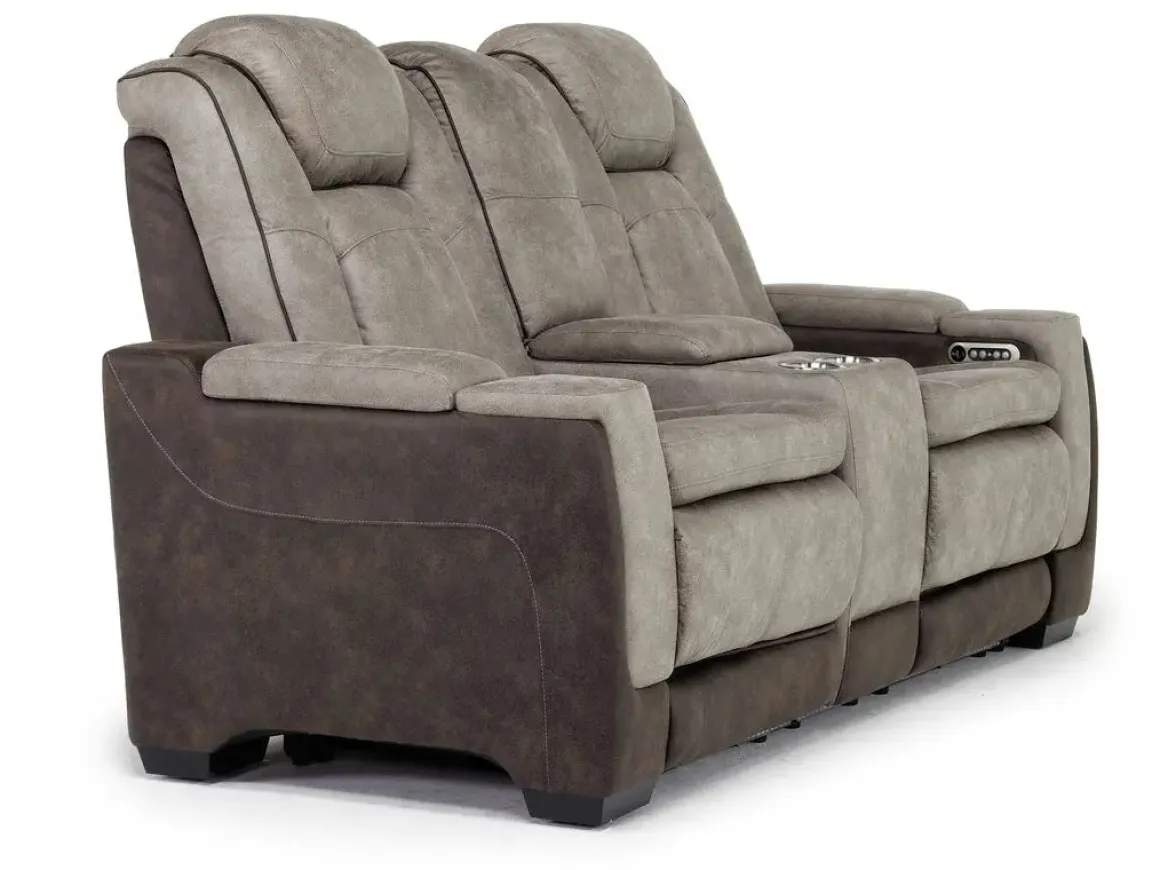 Lantana 2 Power Console Loveseat In Rocky Gray/Brown