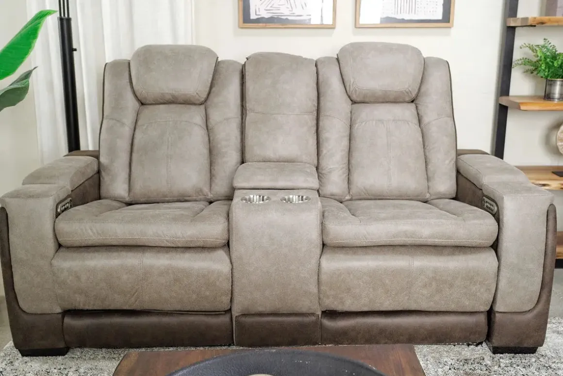 Lantana 2 Power Console Loveseat In Rocky Gray/Brown