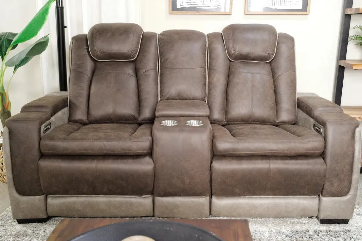 Lantana 2 Power Console Loveseat In Rocky Gray/Brown