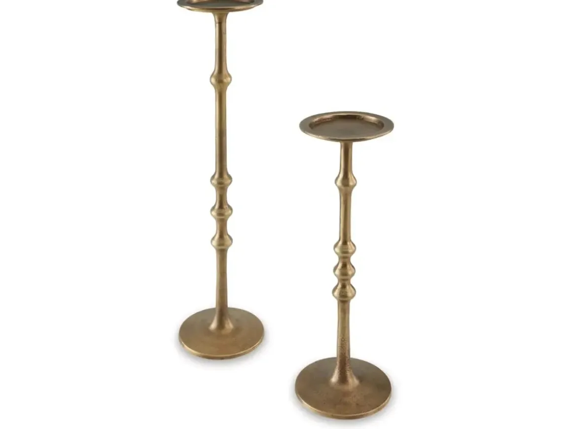 Larwick Candleholders In Antiqued Brass Finish, Set Of 2