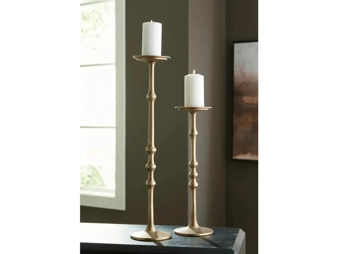 Larwick Candleholders In Antiqued Brass Finish, Set Of 2