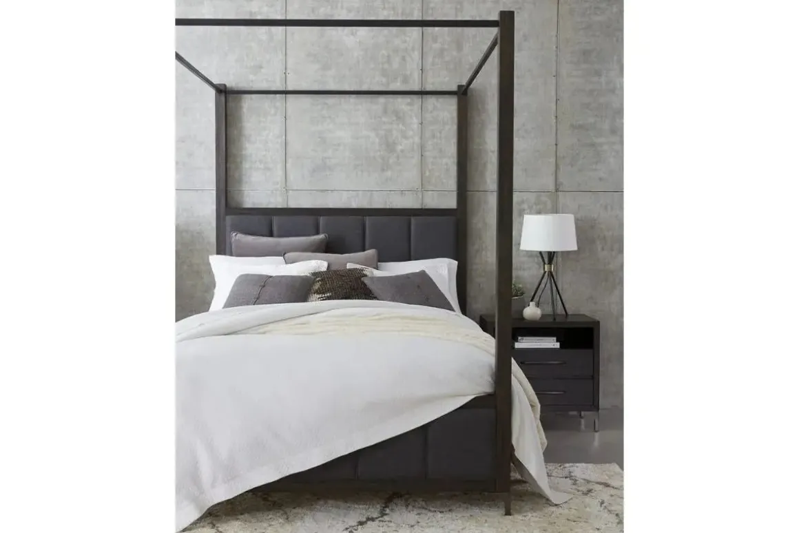 Lucerne Upholstered Canopy Bed In Vintage Coffee, Queen