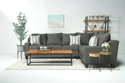Lucy Tux Queen Sleeper Sectional In Splash Linen, Right Facing
