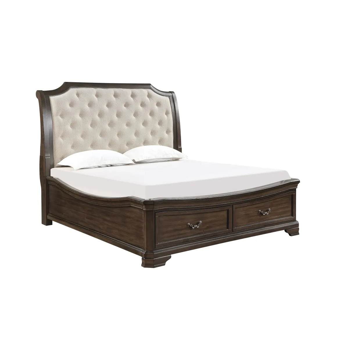 Lyndhurst Sleigh Bed W/ Storage, Dresser, Mirror & Nightstand In Vintage White, Queen