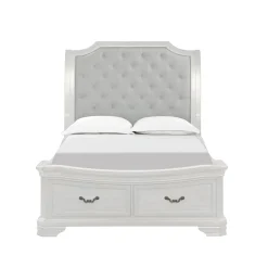 Lyndhurst Sleigh Bed W/ Storage, Dresser, Mirror & Nightstand In Vintage White, Queen